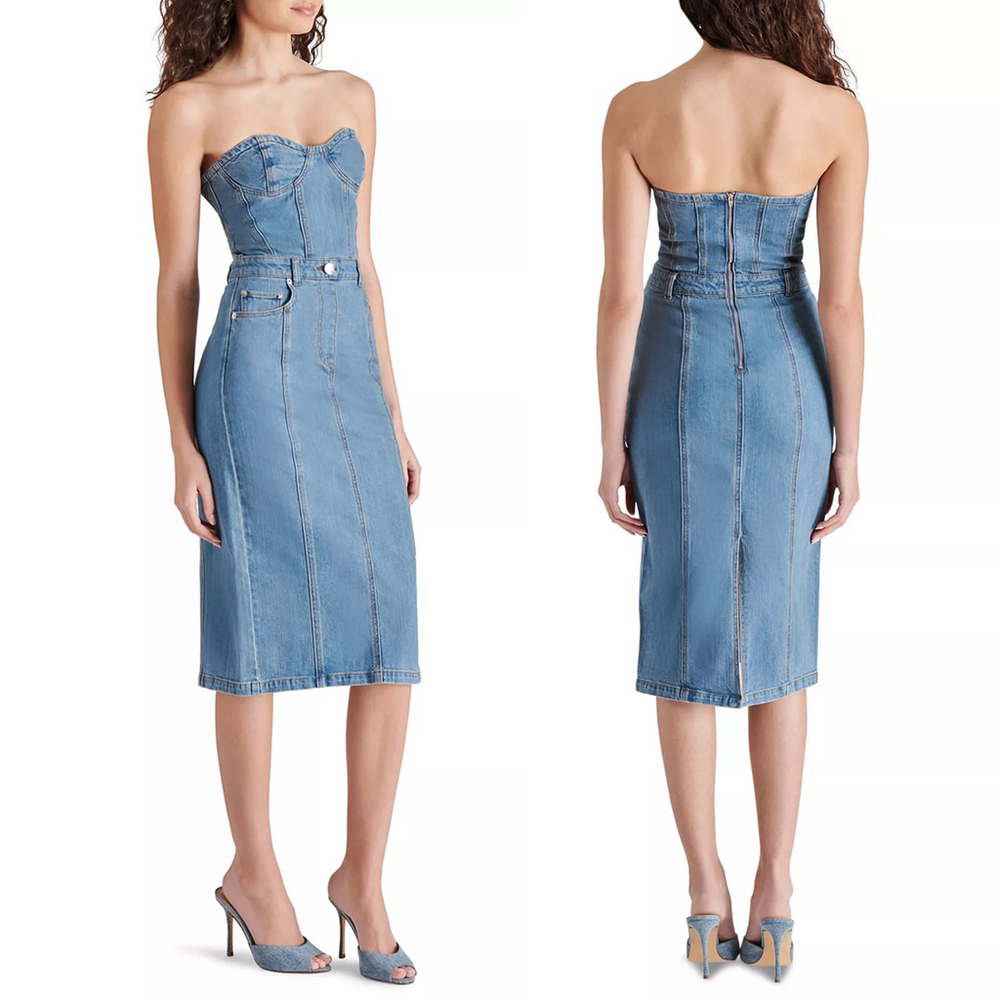 NWT Steve Madden Anya Strapless Corset Denim Bustier Dress Light Blue - Size S - Picture 2 of 8